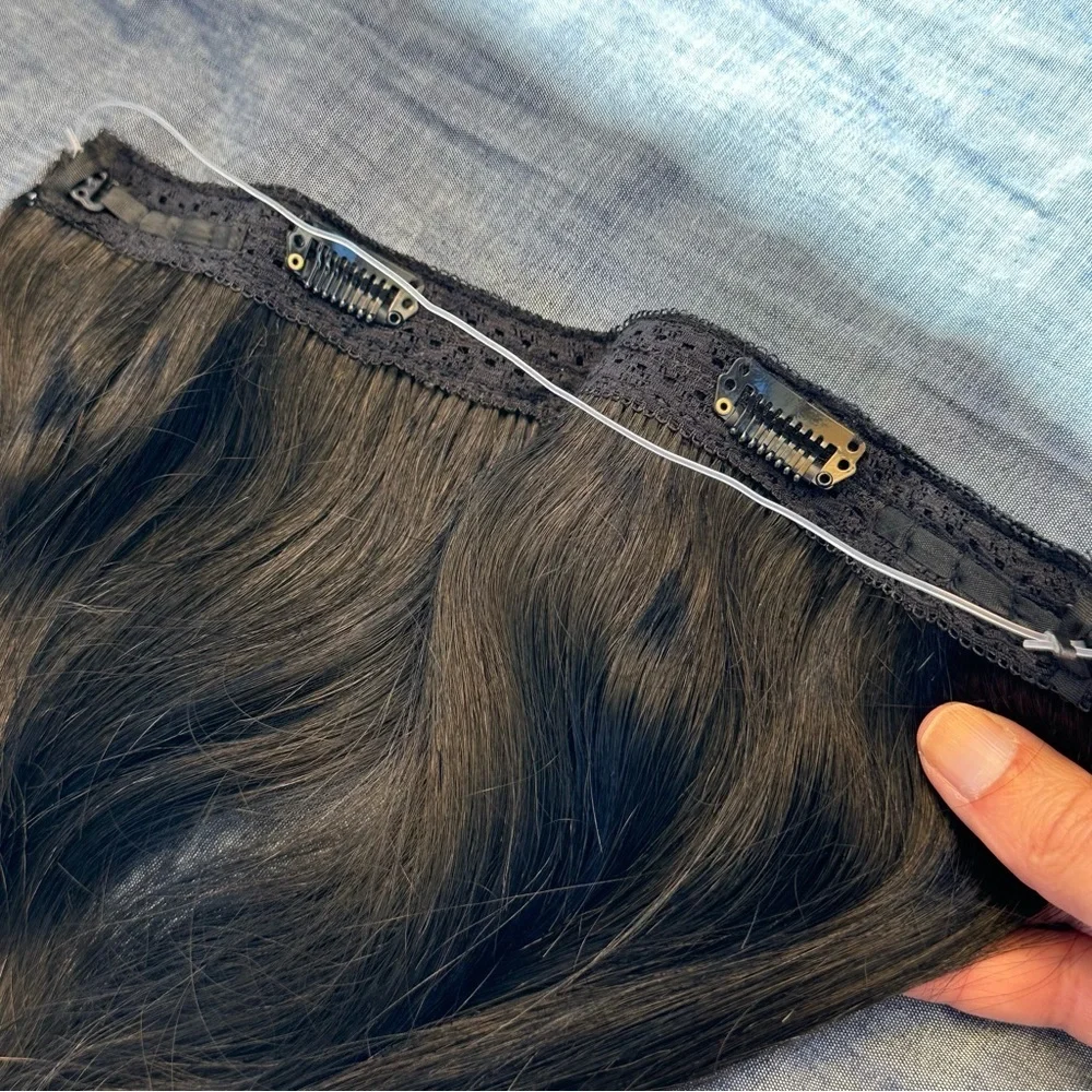 14” Jet Black Halo Human Hair Extensions 1 pc 60g #RB4